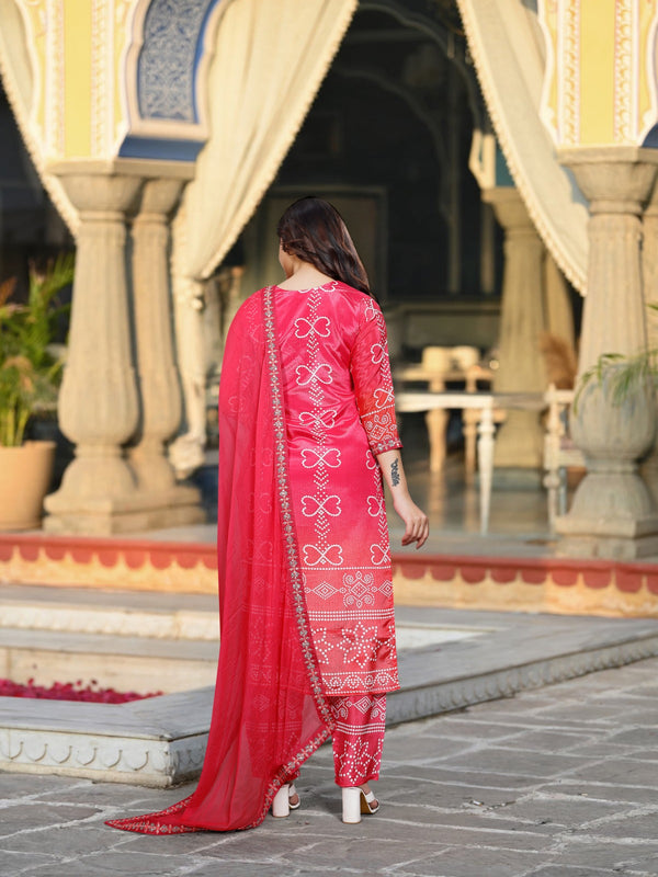 Women's Soft Chinnon Silk Position Printed Kurti with Pant & Nazmeen Dupatta Set