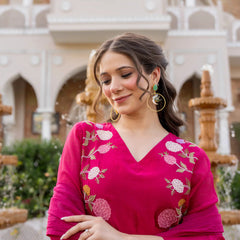 Women’s Chanderi Embroidered Kurta Set With Matching Dupatta