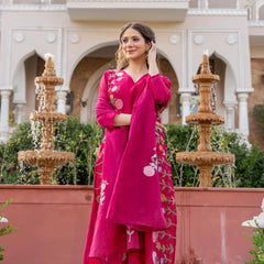 Women’s Chanderi Embroidered Kurta Set With Matching Dupatta