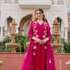 Women’s Chanderi Embroidered Kurta Set With Matching Dupatta