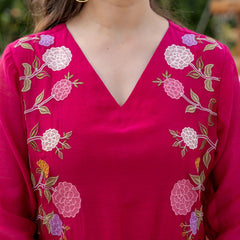Women’s Chanderi Embroidered Kurta Set With Matching Dupatta