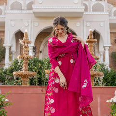 Women’s Chanderi Embroidered Kurta Set With Matching Dupatta