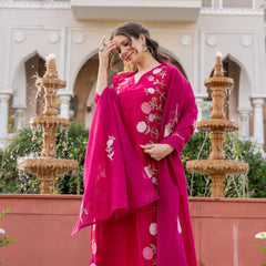 Women’s Chanderi Embroidered Kurta Set With Matching Dupatta