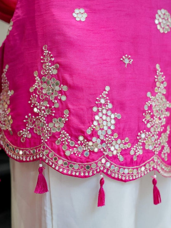 Women's Silk Embroidered Kurta with Pant & Nazmin Dupatta Set