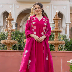 Women’s Chanderi Embroidered Kurta Set With Matching Dupatta