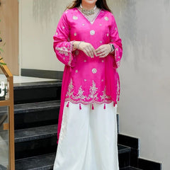 Women's Silk Embroidered Kurta with Pant & Nazmin Dupatta Set