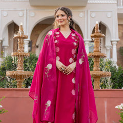 Women’s Chanderi Embroidered Kurta Set With Matching Dupatta