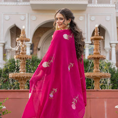 Women’s Chanderi Embroidered Kurta Set With Matching Dupatta