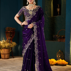 Women's Traditional Party Wear Silk Saree with Embroidered Blouse & Hand Work Lace Border