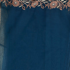 Women's Rayon Slub Embroidered Kurti with Pant & Soft Organza Dupatta Set