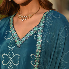 Women's Soft Chinnon Silk Position Printed Kurti with Pant & Nazmeen Dupatta Set