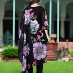 Women's Georgette Printed & Embroidered Kurta with Roman Silk Pant & Printed Dupatta Set