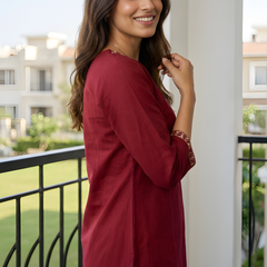 Women’s Maroon Roman Silk Embroidered Fancy Top