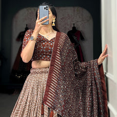 Women's Tusser Silk Printed Lehenga Choli with Foil Work & Gotta Patti Dupatta