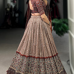 Women's Tusser Silk Printed Lehenga Choli with Foil Work & Gotta Patti Dupatta