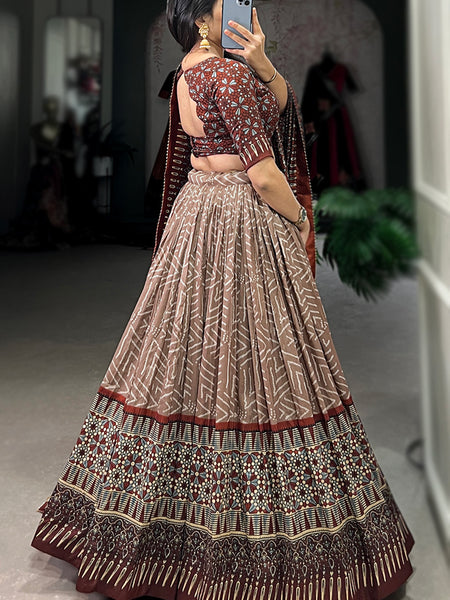 Women's Tusser Silk Printed Lehenga Choli with Foil Work & Gotta Patti Dupatta