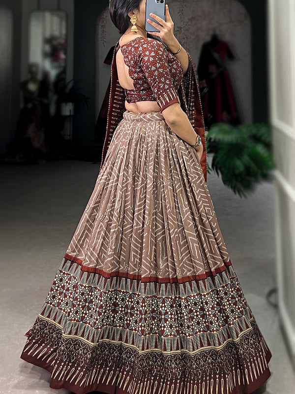 Women's Tusser Silk Printed Lehenga Choli with Foil Work & Gotta Patti Dupatta