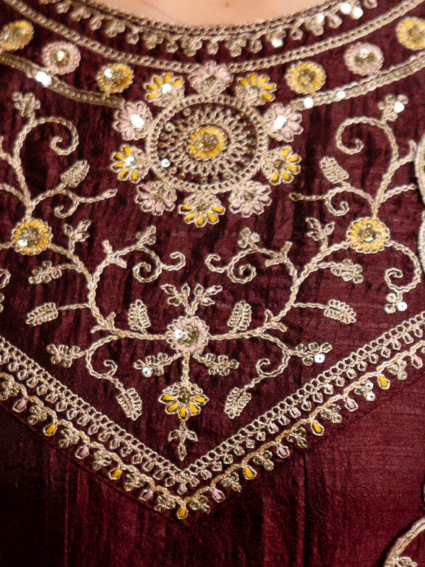 Women's Vichitra Silk Embroidered Kurta Pant Dupatta Set
